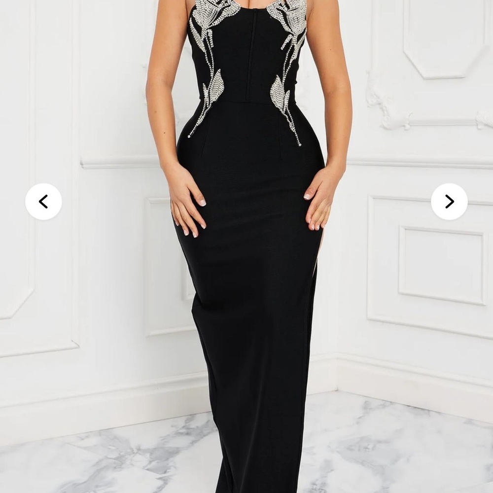 Bandage Black Strapless Dress with Silver Accents